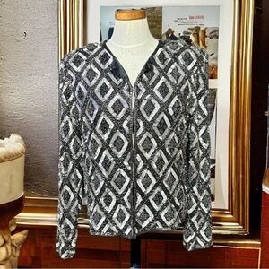 Scala Black & Silver beaded silk jacket size large intricate unique